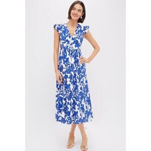 HYACINTH HOUSE Blue Floral Ruffle Sleeve Robinson Dress Size M NWT